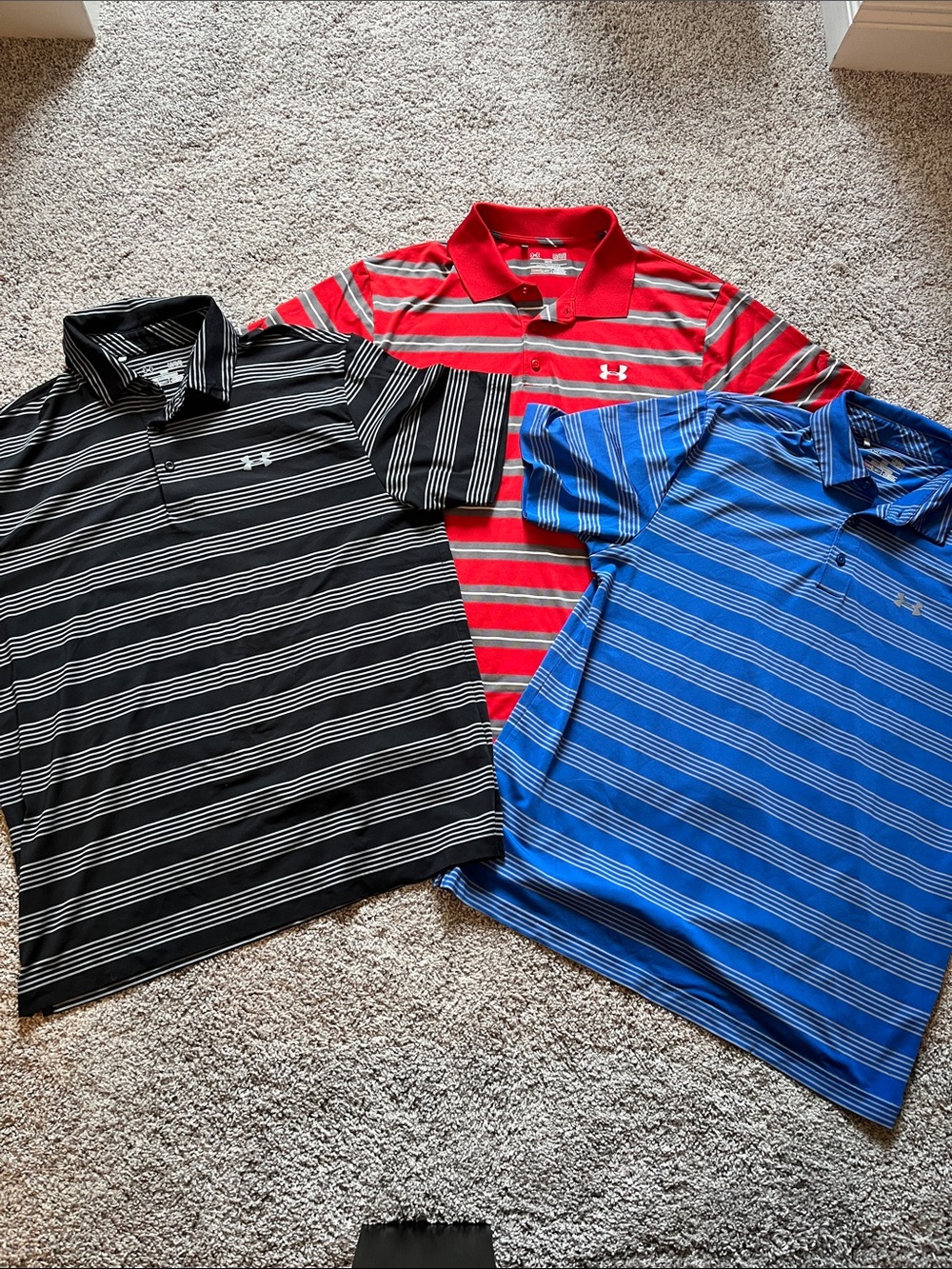Under Armour Men's Polo Shirts - Blue, Red, Black Stripe Set of 3 - Picture 2 of 8